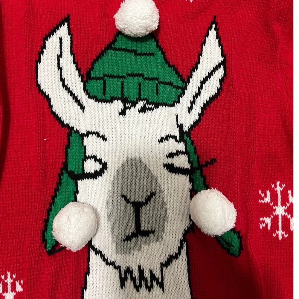 Imagin8‎ Llama Ugly Christmas Sweater Red Green Pom Pom Snowflake Mens Large